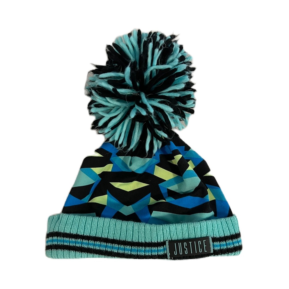 Super cute girls Justice Pompom hat w/ ponytail hole